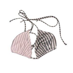 NWOT Fruity Booty Pinstripe Swim White Silver Bikini Top Women's X-Small XS